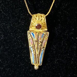 Barbara Garwood Garnet Necklace Collectable Mongolian Art 14K over Silver